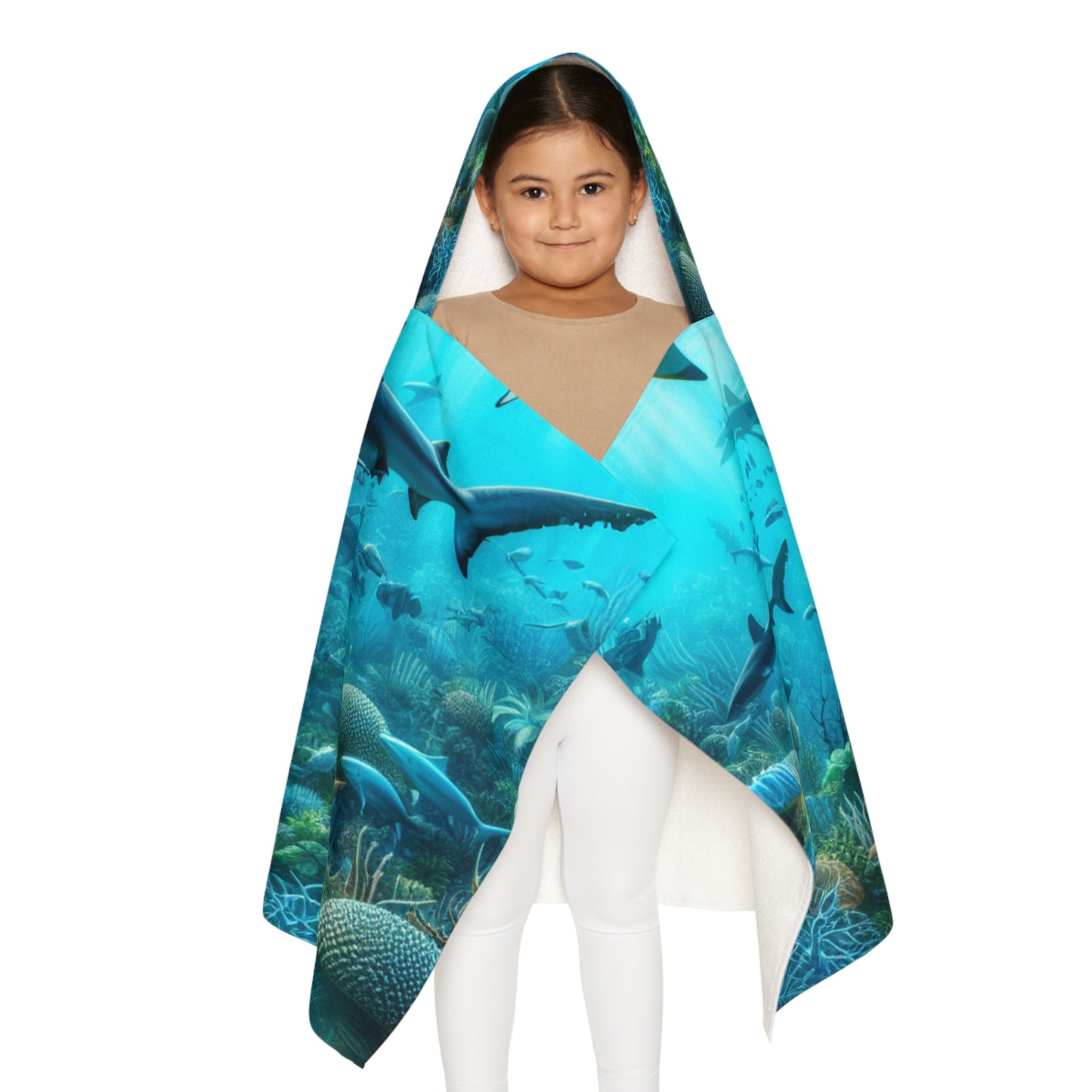 Ocean-Themed Youth Hooded Towel, Shark Bath Towel for Kids, Beach Day Essential, Pool Party Gift, Fun Swim Cover-Up
