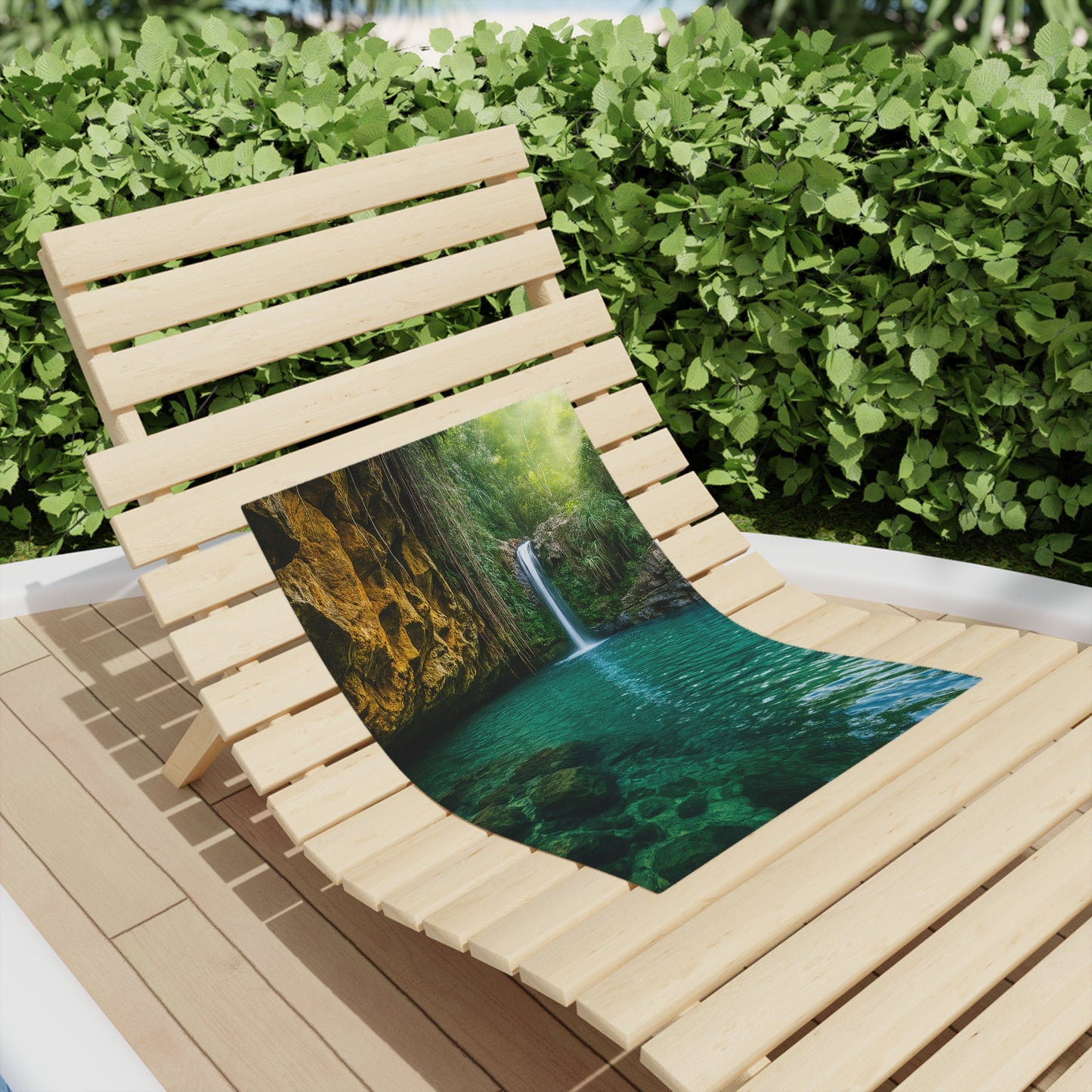 Serene Nature Beach Towel - Perfect for Summer, Pool Days, Travel, Gifts, Eco-Friendly, Waterfall Scene