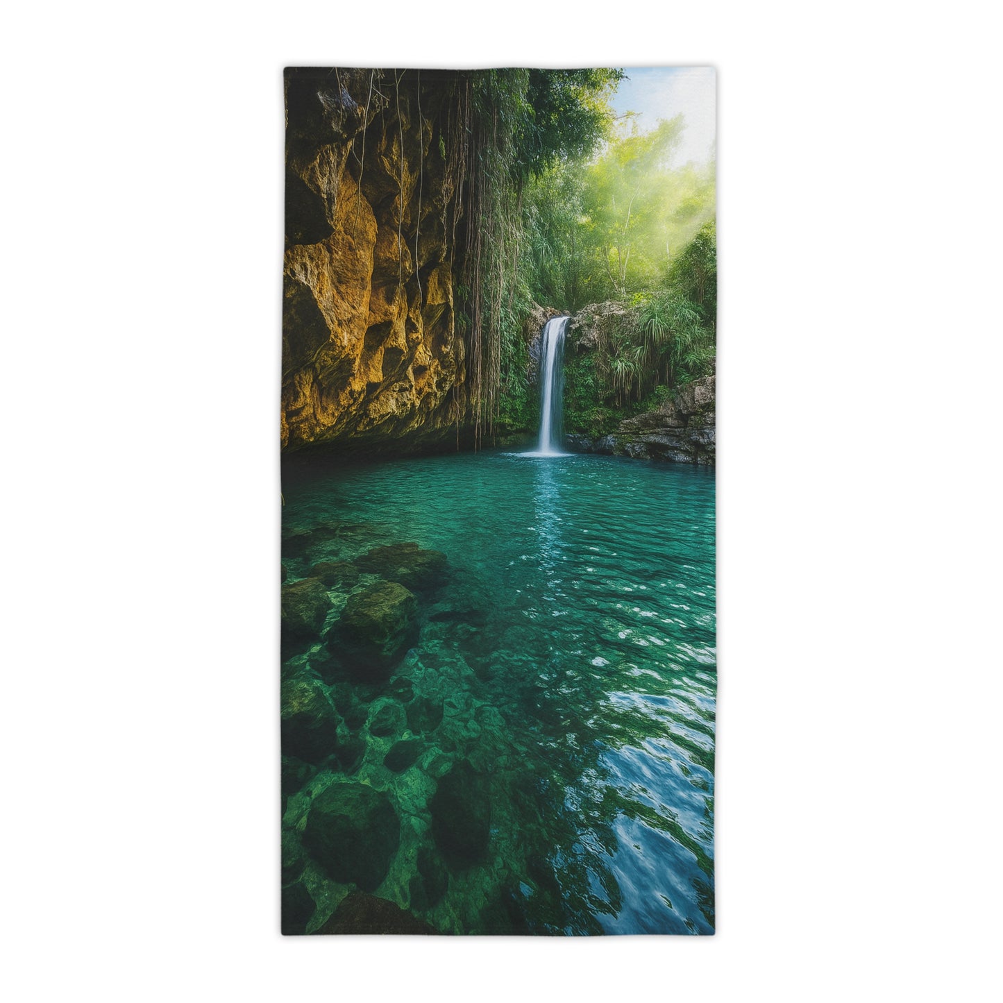 Serene Nature Beach Towel - Perfect for Summer, Pool Days, Travel, Gifts, Eco-Friendly, Waterfall Scene
