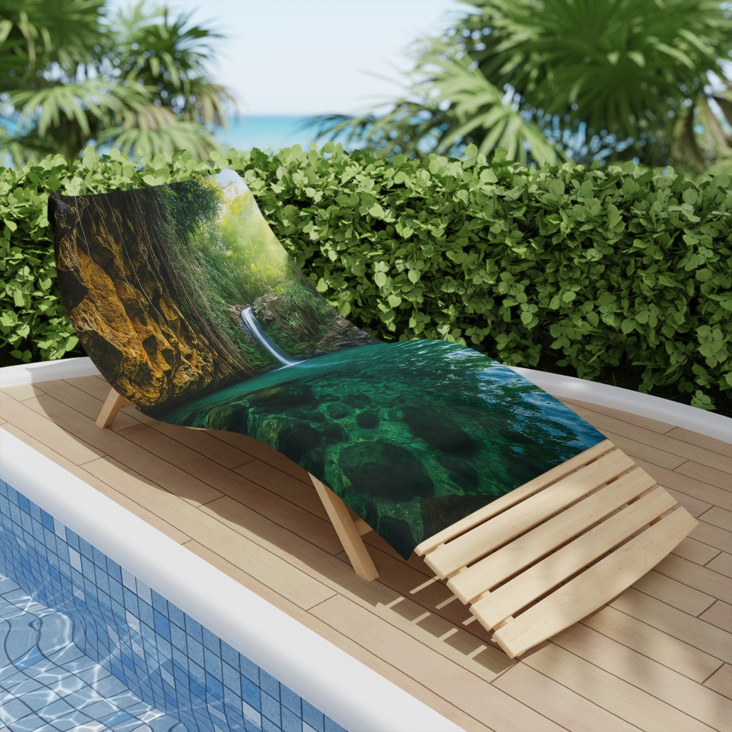 Serene Nature Beach Towel - Perfect for Summer, Pool Days, Travel, Gifts, Eco-Friendly, Waterfall Scene