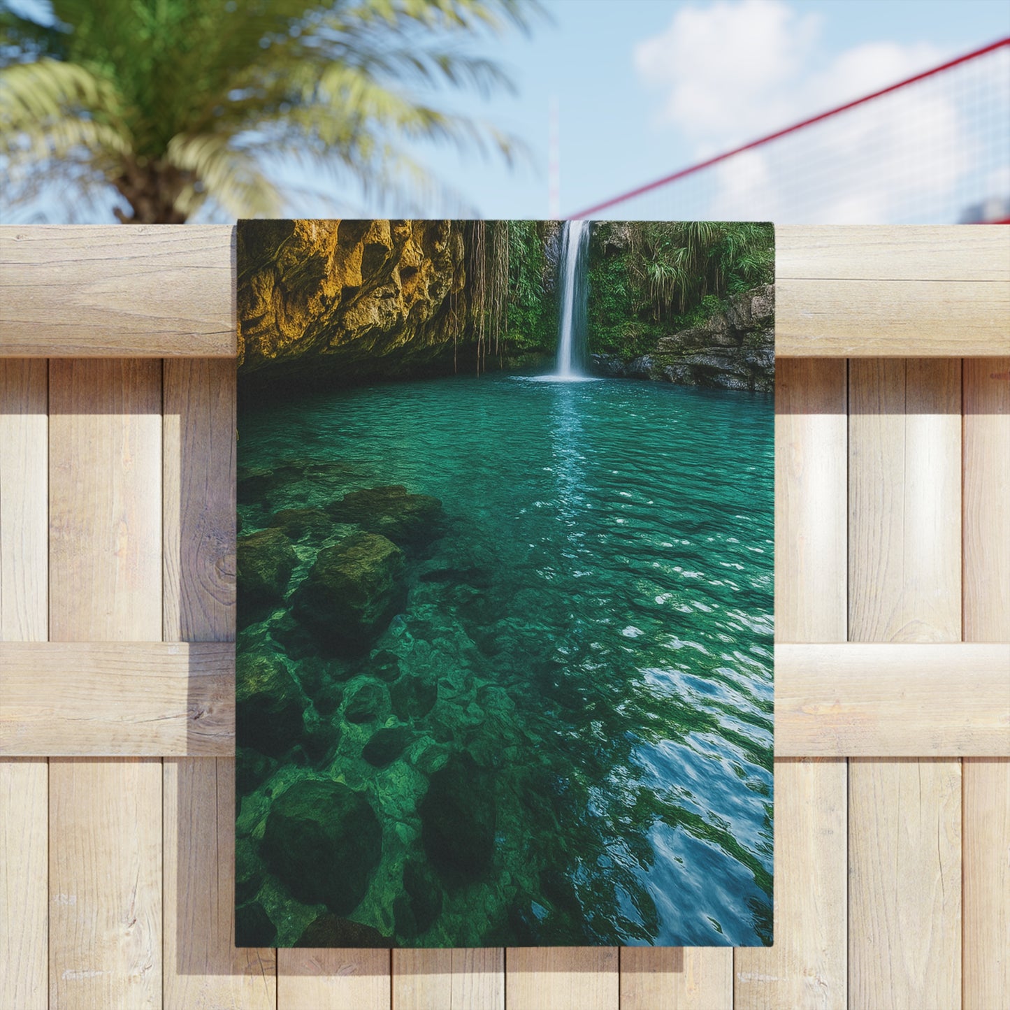 Serene Nature Beach Towel - Perfect for Summer, Pool Days, Travel, Gifts, Eco-Friendly, Waterfall Scene