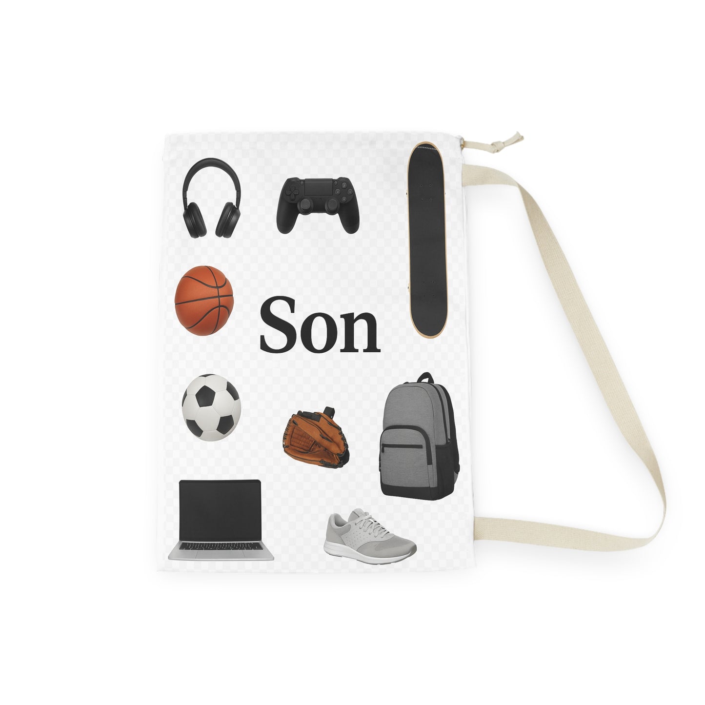 Son's Fun Laundry Bag, Sports Laundry Tote, Kids Room Decor, Gift for Son, Skateboard and Sports Design