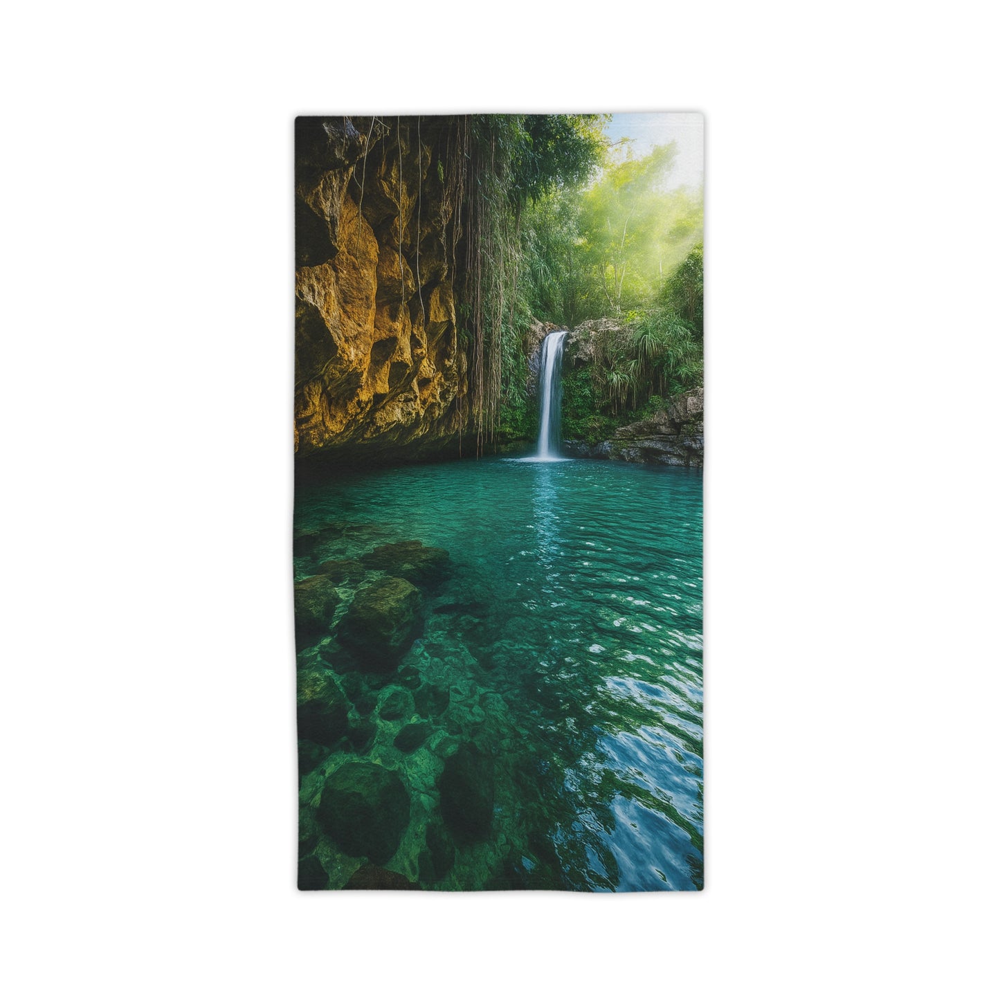Serene Nature Beach Towel - Perfect for Summer, Pool Days, Travel, Gifts, Eco-Friendly, Waterfall Scene