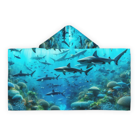 Ocean-Themed Youth Hooded Towel, Shark Bath Towel for Kids, Beach Day Essential, Pool Party Gift, Fun Swim Cover-Up
