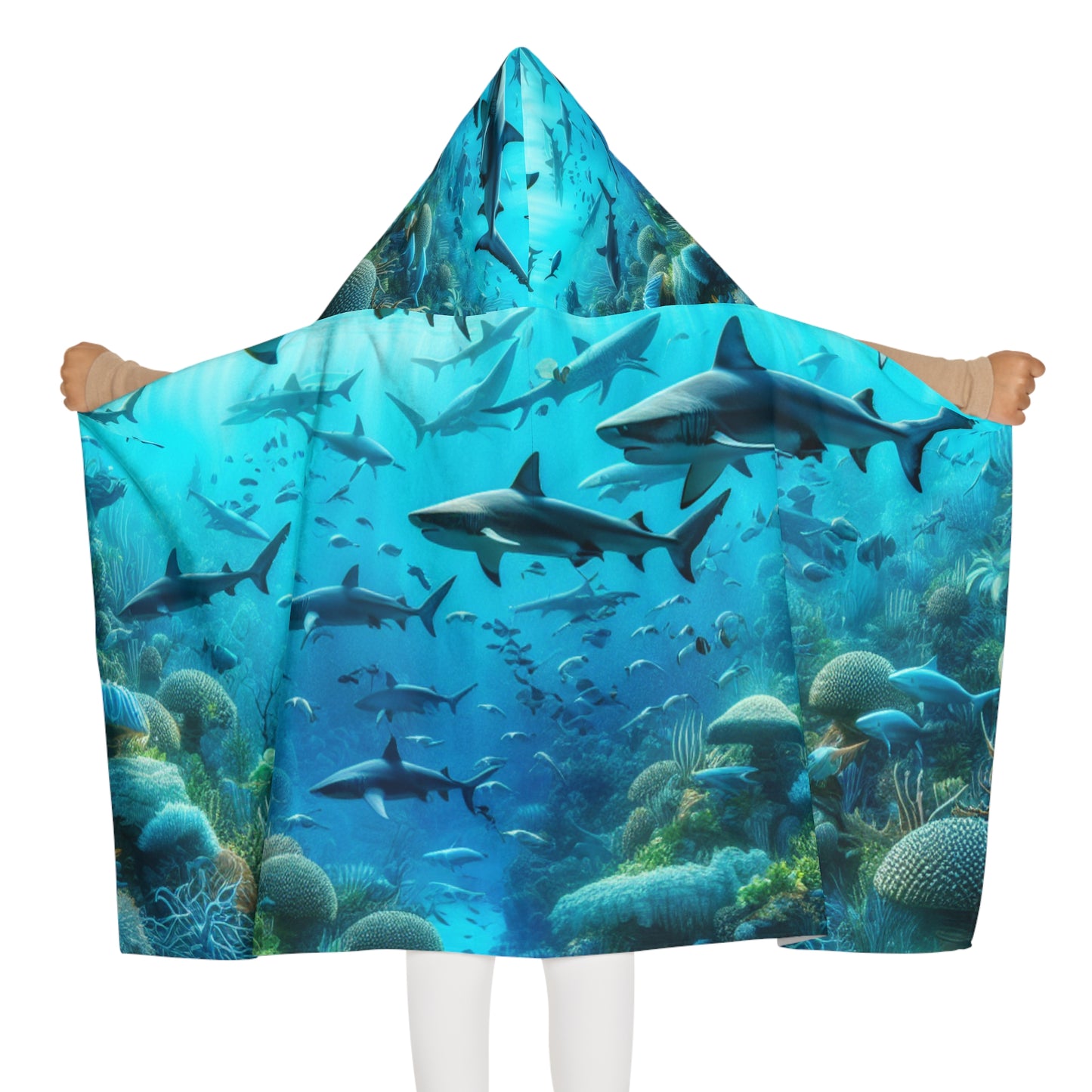 Ocean-Themed Youth Hooded Towel, Shark Bath Towel for Kids, Beach Day Essential, Pool Party Gift, Fun Swim Cover-Up